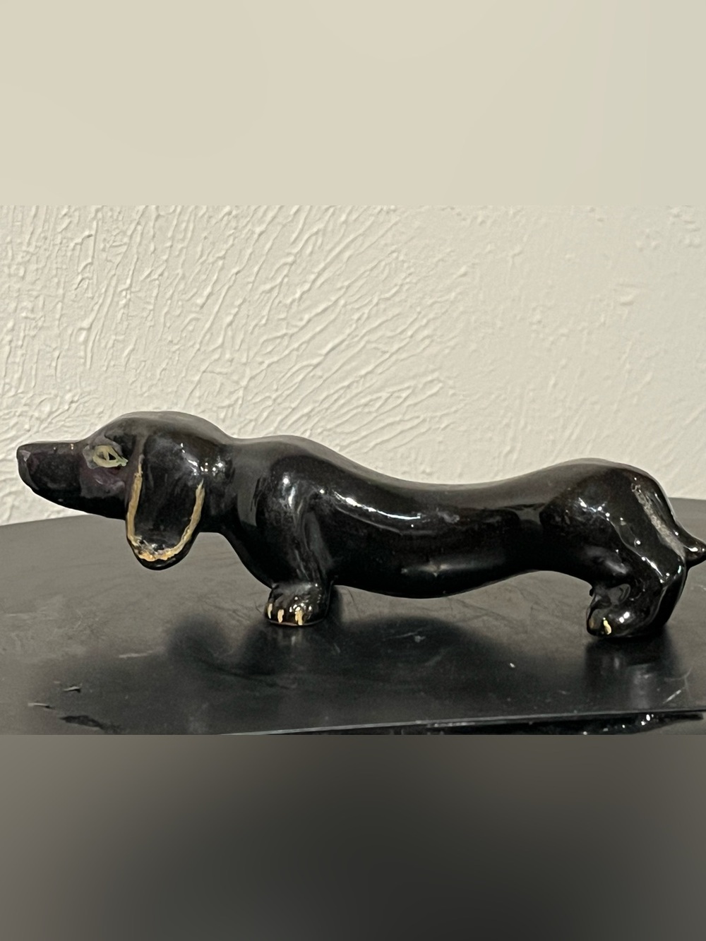 Black Ceramic Dachshund Figurine with Gold Accents